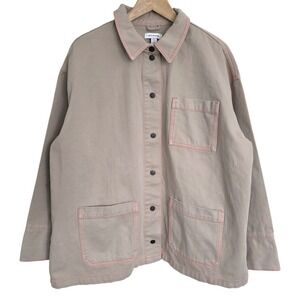 Topshop Beige Denim Neon Stitch Shacket US 12